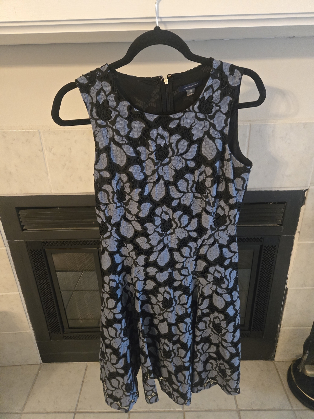 Tommy Hilfiger Black Lace Overlay Dress with Blue Lining